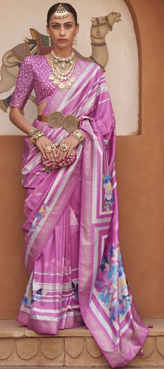 Pink and Majenta color Saree in Viscose fabric with Floral, Printed, Weaving work