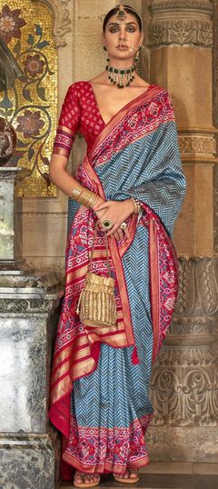 Blue color Saree in Viscose fabric with Printed work