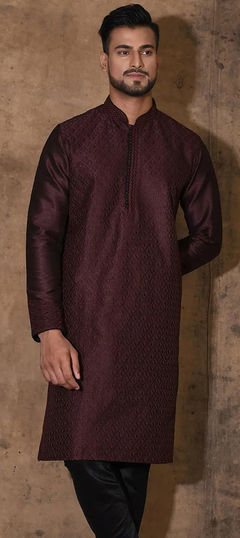 Purple and Violet color Kurta in Art Dupion Silk fabric with Embroidered, Resham, Thread work