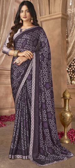 Multicolor color Saree in Georgette fabric with Border, Printed work