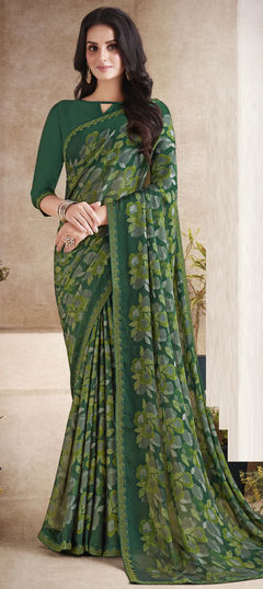 Multicolor color Saree in Georgette fabric with Digital Print, Lace work