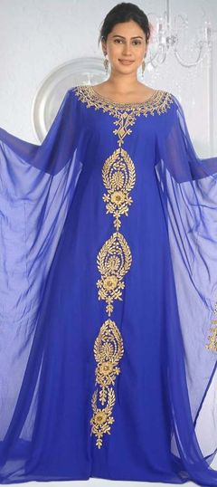 Blue color Kaftan in Georgette fabric with Embroidered, Thread work