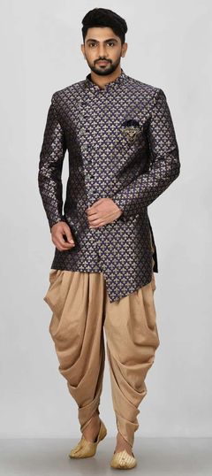 Blue color Dhoti Kurta in Jacquard fabric with Broches, Weaving work