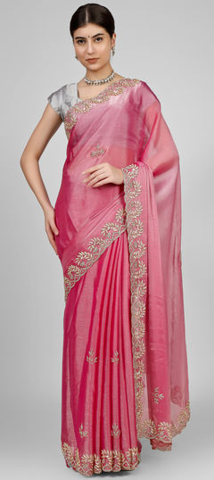 Pink and Majenta color Saree in Silk fabric with Cut Dana, Resham, Thread, Zircon work