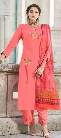 Red and Maroon color Salwar Kameez in Rayon fabric with Digital Print, Embroidered, Zari work