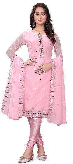 Pink and Majenta color Salwar Kameez in Georgette fabric with Embroidered, Sequence, Thread, Zari work