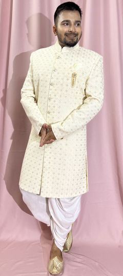 Beige and Brown color IndoWestern Dress in Georgette fabric with Embroidered, Sequence, Thread work