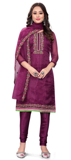 Purple and Violet color Salwar Kameez in Organza Silk fabric with Sequence work