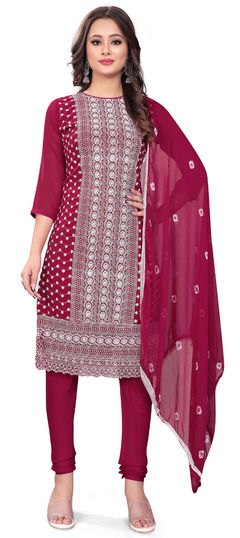 Pink and Majenta color Salwar Kameez in Georgette fabric with Embroidered, Resham, Thread work