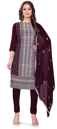 Purple and Violet color Salwar Kameez in Georgette fabric with Embroidered, Resham, Thread work