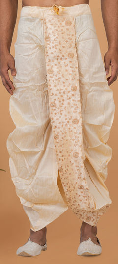 Beige and Brown color Dhoti in Dupion Silk fabric with Thread work