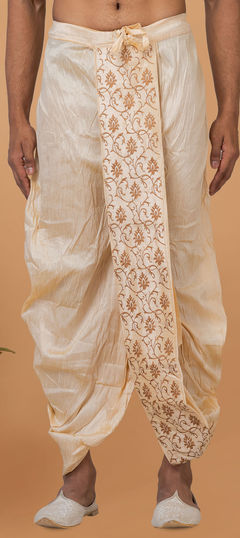 Beige and Brown color Dhoti in Dupion Silk fabric with Thread work