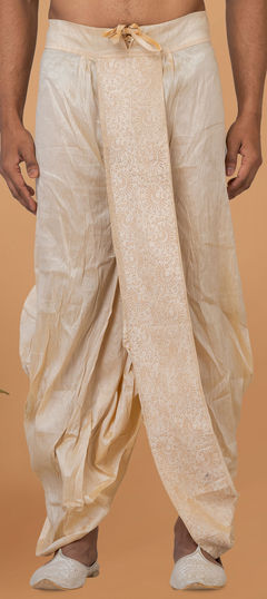 Beige and Brown color Dhoti in Dupion Silk fabric with Thread work