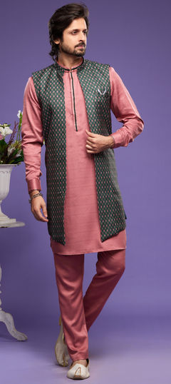 Pink and Majenta color Kurta Pyjama with Jacket in Art Silk fabric with Digital Print work