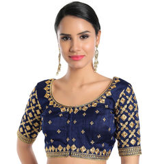 Blue color Blouse in Silk fabric with Embroidered, Thread work