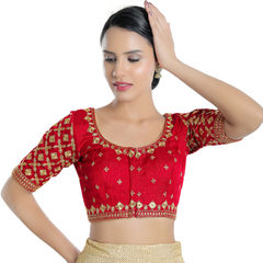 Red and Maroon color Blouse in Silk fabric with Embroidered, Thread work