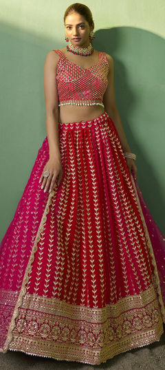 Red and Maroon color Lehenga in Georgette fabric with Embroidered, Sequence, Thread work