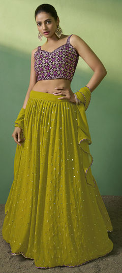 Green color Lehenga in Georgette fabric with Embroidered, Sequence, Thread work