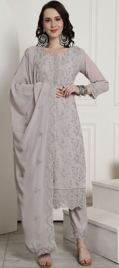 Black and Grey color Salwar Kameez in Georgette fabric with Embroidered, Resham, Thread work