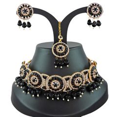 Gold Rodium Polish Black and Grey color Necklace in Metal Alloy studded with CZ Diamond, Pearl