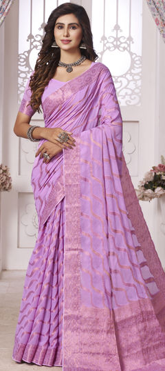 Pink and Majenta color Saree in Georgette fabric with Weaving work