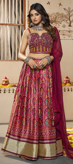 Multicolor color Lehenga in Silk fabric with Mirror, Thread work