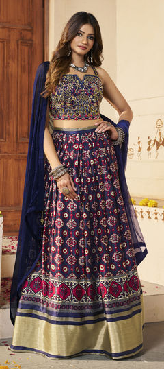 Multicolor color Lehenga in Silk fabric with Mirror, Thread work