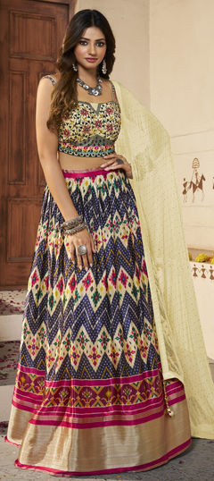 Multicolor color Lehenga in Silk fabric with Mirror, Thread work