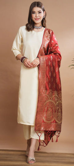 White and Off White color Salwar Kameez in Blended Cotton fabric with Gota Patti work