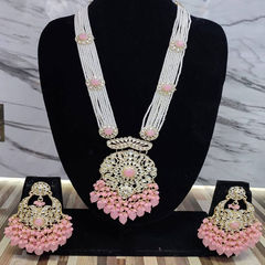 Gold Rodium Polish Pink and Majenta color Necklace in Metal Alloy studded with CZ Diamond, Kundan, Pearl