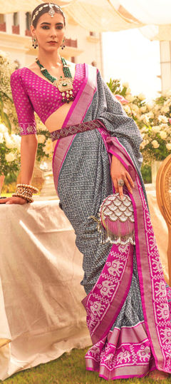 Festive, Traditional Black and Grey color Saree in Art Silk, Silk fabric with South Printed work : 1909662