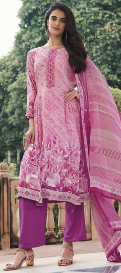 Pink and Majenta color Salwar Kameez in Crepe Silk fabric with Printed work