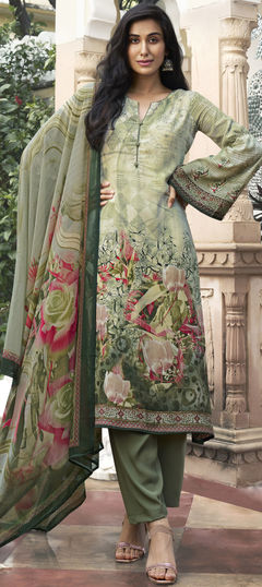 Green color Salwar Kameez in Crepe Silk fabric with Printed work
