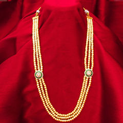 Gold Rodium Polish Beige and Brown color Necklace in Metal Alloy studded with Beads, CZ Diamond