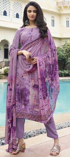 Purple and Violet color Salwar Kameez in Crepe Silk fabric with Printed work