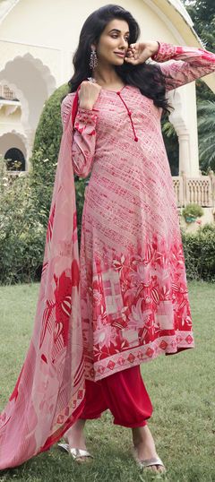 Red and Maroon color Salwar Kameez in Crepe Silk fabric with Printed work