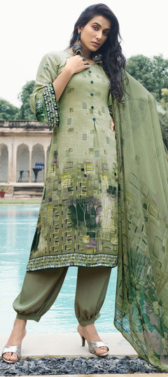 Green color Salwar Kameez in Crepe Silk fabric with Printed work