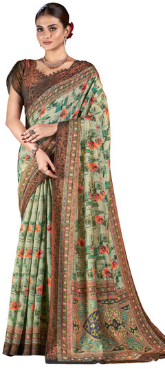 Multicolor color Saree in Silk fabric with Digital Print, Floral, Weaving work