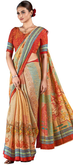 Multicolor color Saree in Silk fabric with Digital Print, Floral, Weaving work