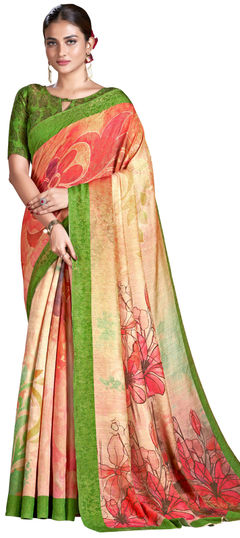 Multicolor color Saree in Silk fabric with Digital Print, Floral, Weaving work