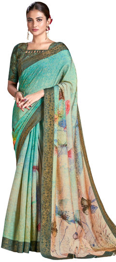 Multicolor color Saree in Silk fabric with Digital Print, Floral, Weaving work