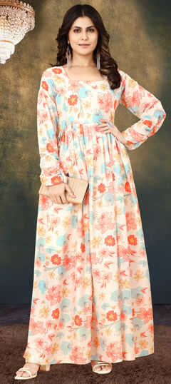 Multicolor color Gown in Muslin fabric with Digital Print work