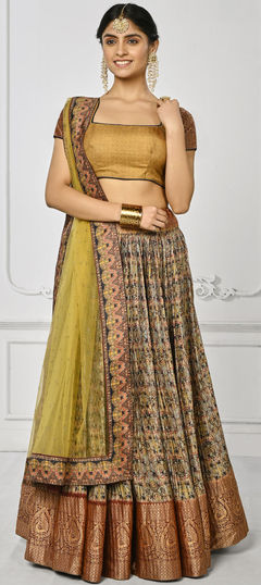 Engagement, Festive, Reception, Wedding Multicolor color Lehenga in Silk fabric with Flared Digital Print work : 1910240