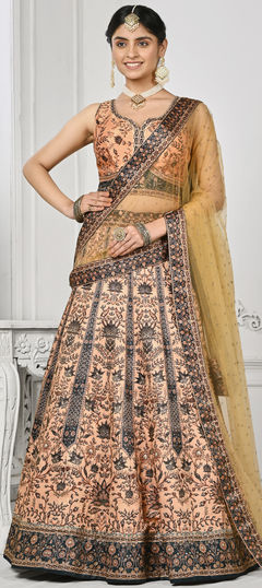 Pink and Majenta color Lehenga in Satin Silk fabric with Digital Print, Floral work