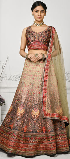 Multicolor color Lehenga in Satin Silk fabric with Digital Print, Floral work