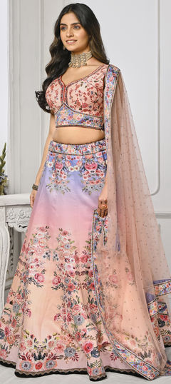 Multicolor color Lehenga in Satin Silk fabric with Digital Print, Floral work