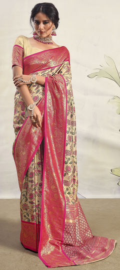 Beige and Brown color Saree in Silk fabric with Weaving, Zari work