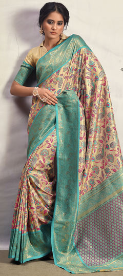 Beige and Brown color Saree in Silk fabric with Weaving, Zari work