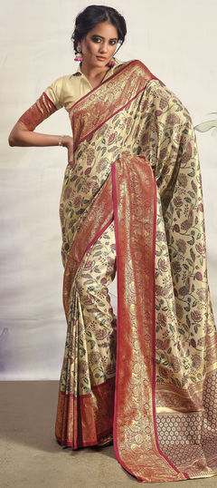 Beige and Brown color Saree in Silk fabric with Weaving, Zari work