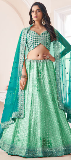 Bridal, Wedding Green color Lehenga in Georgette fabric with Flared Sequence, Thread, Zircon work : 1910455